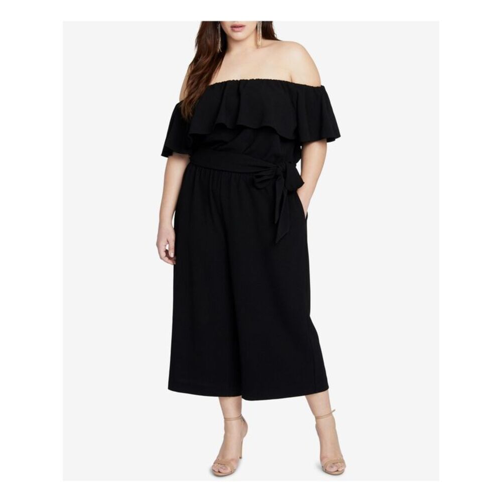RACHEL RACHEL ROY Womens Black Ruffled Off Shoulder Wide Leg Jumpsuit Plus 20W - Picture 1 of 2